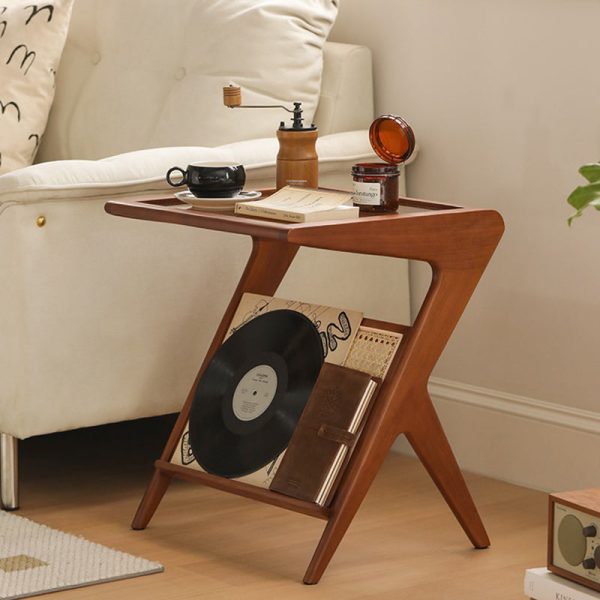 Traditional Japanese Weaving Rattan Glass Cherry Wood Ash Wood Rectangular Side Table 1-Shelf For Living Room - Image 12