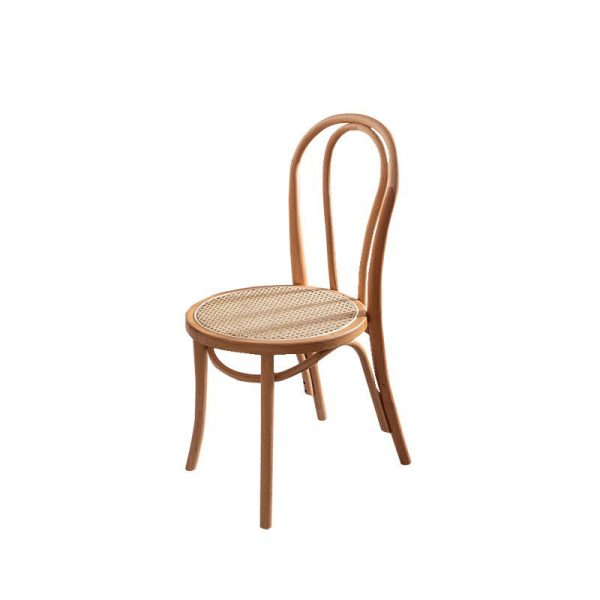 Contemporary Scandinavian Round Rattan Wood Vanity Stool Backrest Armless For Bedroom - Image 14
