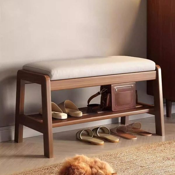 Contemporary Scandinavian Rectangle Tech Cloth Solid Wood Shoe Storage 1-Shelf For Entryways - Image 2
