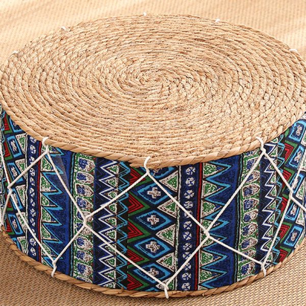 Contemporary Creative Round Cattail Fabric Low Stool For Living Room - Image 9