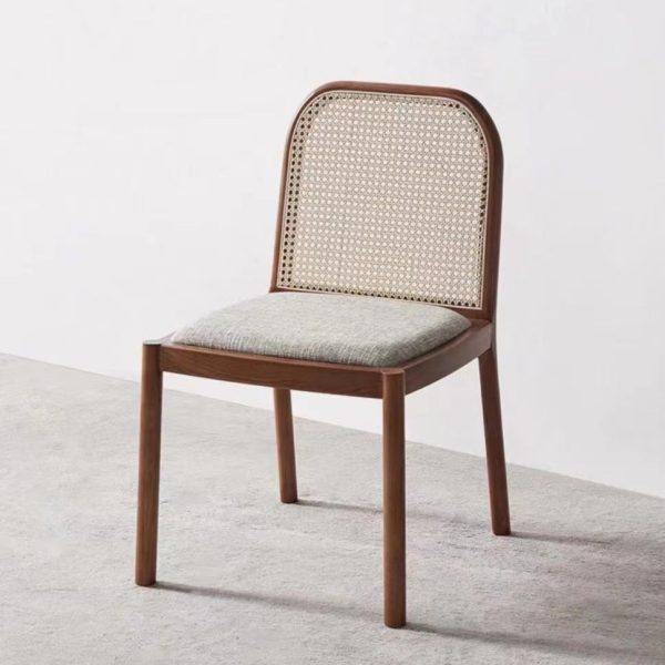 Traditional Chinese Square Weaving Wood Fabric Foam Dining Chair Four Legs Backrest For Dining Room - Image 2