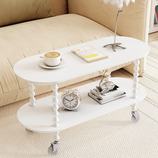 Traditional Vintage Oval Tabletop Solid Wood Panel Plastic Side Table 2-Tier For Living Room - Image 3