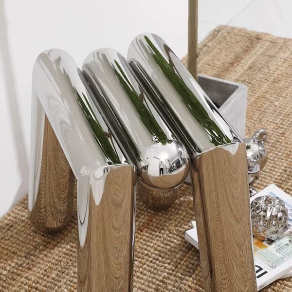 Modern Minimalist Stainless Steel Geometric Round Tube Splicing Footstool For Entryways - Image 5