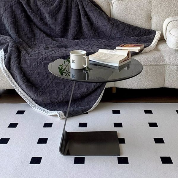 Modern Luxury Round Table Top Carbon Steel Metal Glass Side Table 1-Leg For Living Room - Image 9