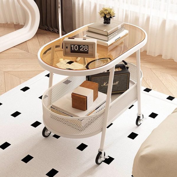 Modern Simplicity Elliptical Glass Iron End Table 2-Tier For Living Room - Image 14