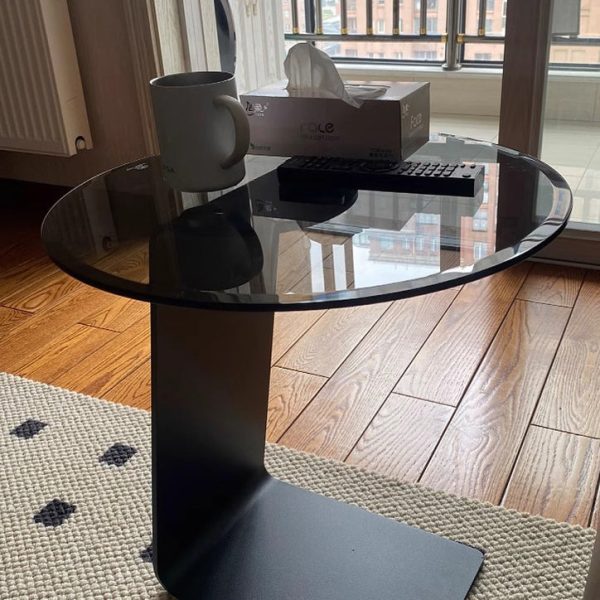 Modern Luxury Round Tempered Glass Carbon Steel Base End Table For Living Room - Image 8