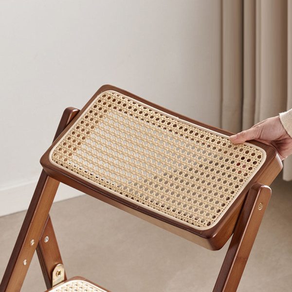 Modern Minimalist Foldable Square Rattan Wood Dining Chair Backrest Armrest For Dining Room - Image 5