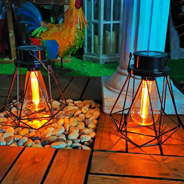 Solar Retro Iron Lantern Geometry LED Decorative Outdoor Landscape Light - Image 9