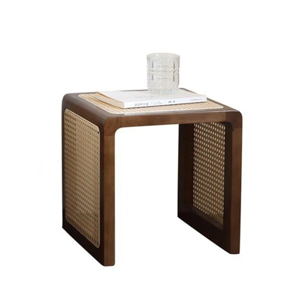 Traditional Japanese Rectangular Solid Wood Stainless Steel End Table 1-Tier For Living Room - Image 15