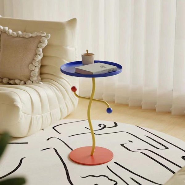 Contemporary Creative Color Blocking Iron Tray Top Distortion End Table For Living Room - Image 7