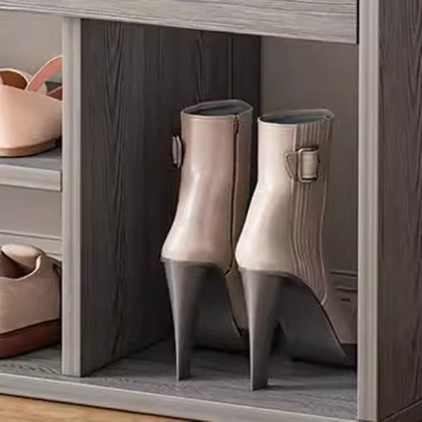 Modern Minimalist Rectangle Fabric PU Leather Wood Shoe Storage 3-Tier For Entryways - Image 9