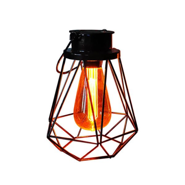 Solar Retro Iron Lantern Geometry LED Decorative Outdoor Landscape Light - Image 4