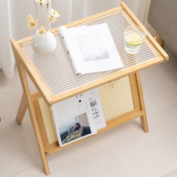 Contemporary Simplicity Z-shaped Glass Bamboo End Table For Living Room - Image 6