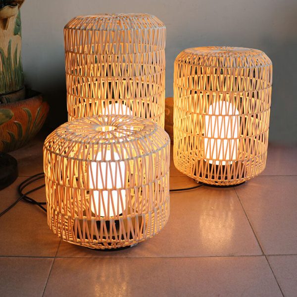 Japanese Simple Rattan Column Waterproof 1-Light Outdoor Lawn Floor Lamp - Image 15