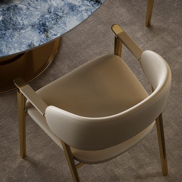 Modern Luxury Square Microfiber Leather Genuine Leather Metal Dining Chair Backrest Armrest For Dining Room - Image 7
