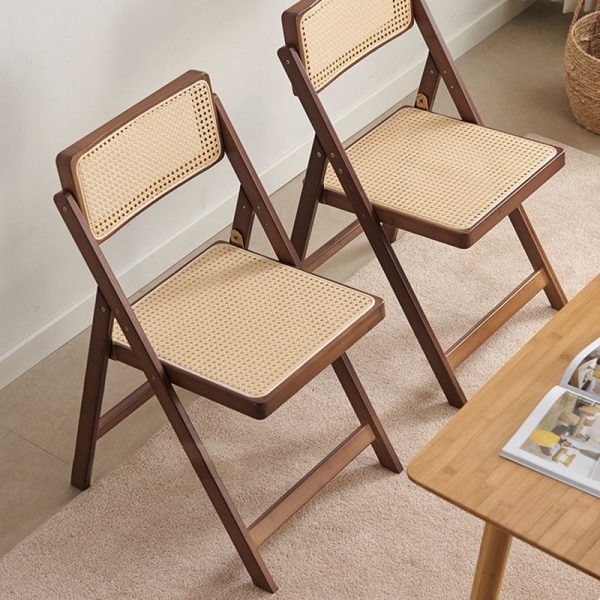 Modern Minimalist Foldable Square Rattan Wood Dining Chair Backrest Armrest For Dining Room - Image 17