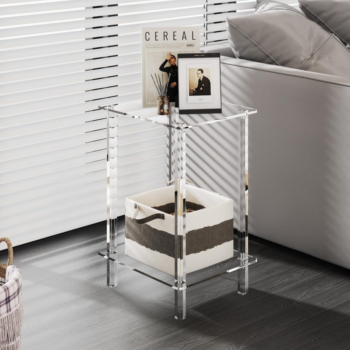 Modern Minimalist Rectangular Acrylic End Table 2-Tier For Living Room - Image 1