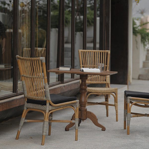 Traditional Chinese Square Wood Weaving Dining Chair Four Legs Backrest Armrest For Dining Room - Image 3