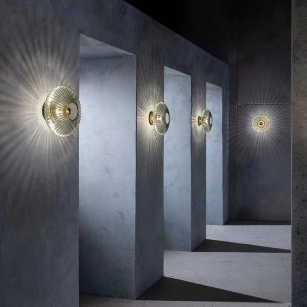 Nordic Vintage Striped Glass Round Disc 1-Light Wall Sconce Lamp - Image 2