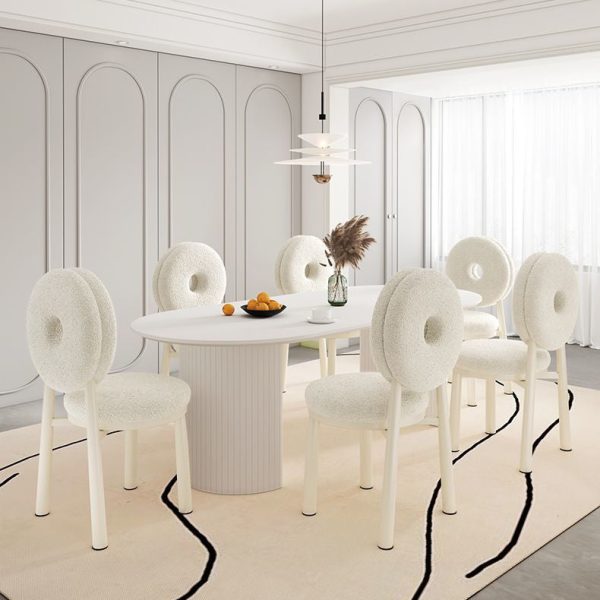 Contemporary Nordic Lambswool Carbon Steel Sponge Round Dining Chair Backrest For Dining Room - Image 17