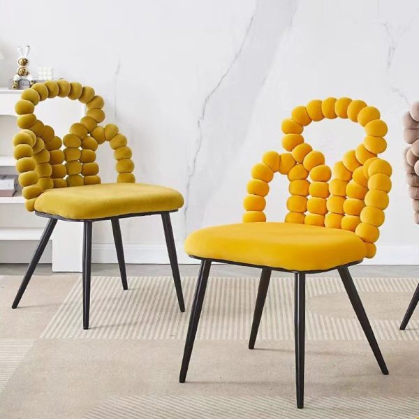 Contemporary Scandinavian Velvet Sponge Metal Heart Ball Round Vanity Stool Backrest For Bedroom - Image 3