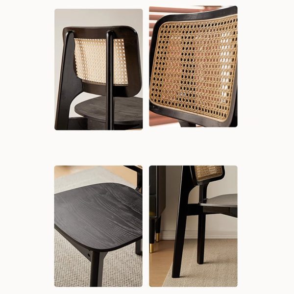 Modern Minimalist Skeleton Square Back Solid Wood Rattan Dining Chair Backrest For Dining Room - Image 5