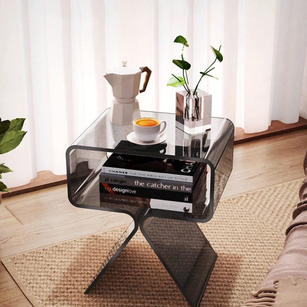 Modern Minimalist Rectangular Acrylic End Table 2-Tier For Living Room - Image 14