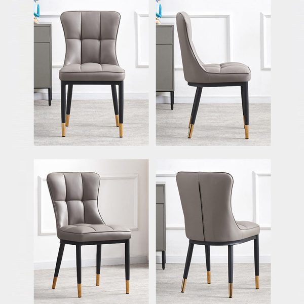 Contemporary Nordic Square Lattice Upholstered Leather Carbon Steel Dining Chair Backrest For Dining Room - Image 8