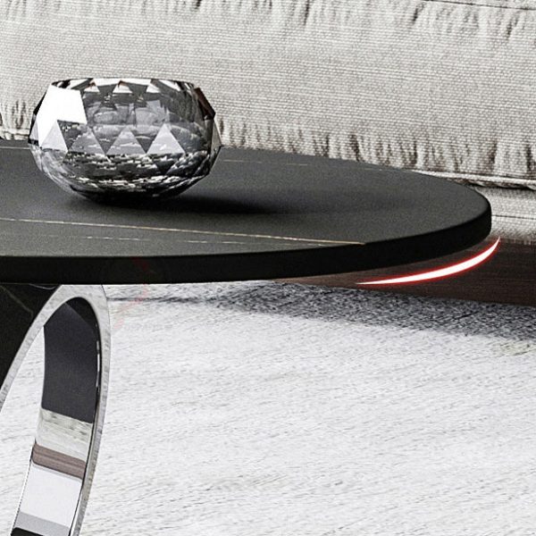 Contemporary Nordic Round Slab Stainless Steel Coffee Table 2-Shelf For Living Room - Image 8