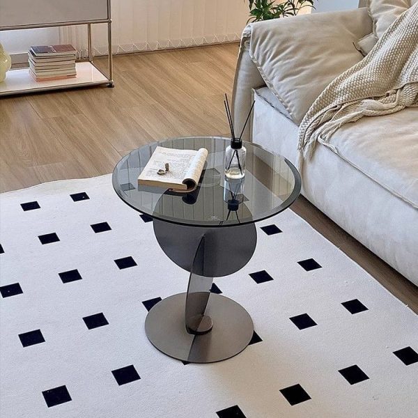 Modern Art Deco Round Combine Design Glass Metal End Table For Living Room - Image 5