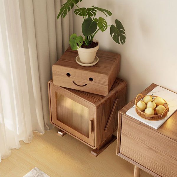 Contemporary Creative Square Rubberwood Glass Metal Nightstand 2-Cabinet For Bedroom - Image 2