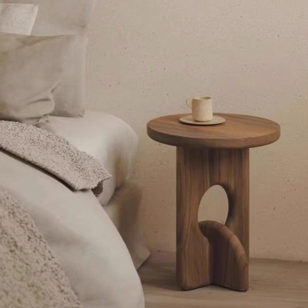 Traditional Japanese Round Wooden End Table For Living Room - Image 7