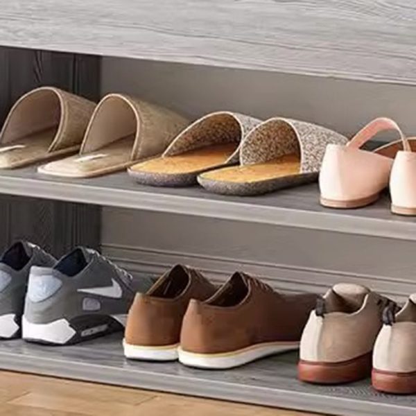 Modern Minimalist Rectangle Fabric PU Leather Wood Shoe Storage 3-Tier For Entryways - Image 8