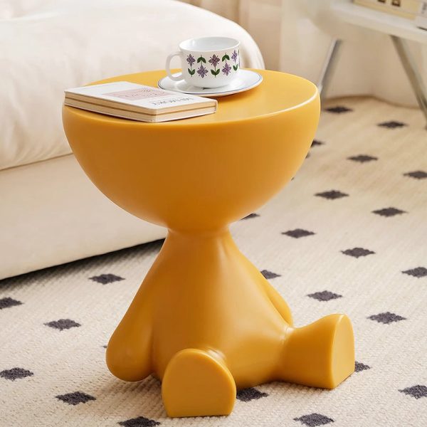 Contemporary Scandinavian Round PE Cartoon Bear Base End Table For Living Room - Image 17