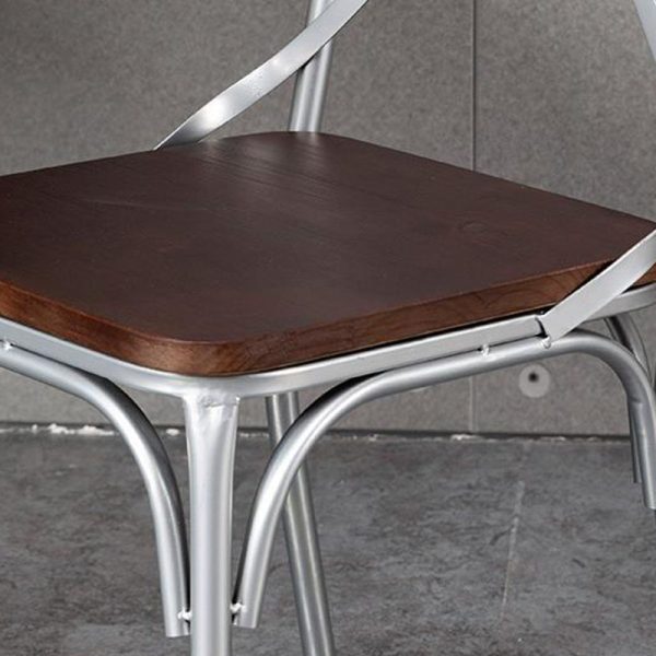 Contemporary Industrial Leather Wood Iron Square X Shape Back Dining Chair & Table Set For Dining Room - Image 7