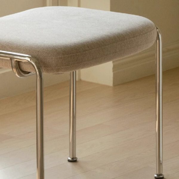 Contemporary Scandinavian Square Cotton Linen Upholstered Stainless Steel Frame Vanity Stool Backless For Bedroom - Image 6