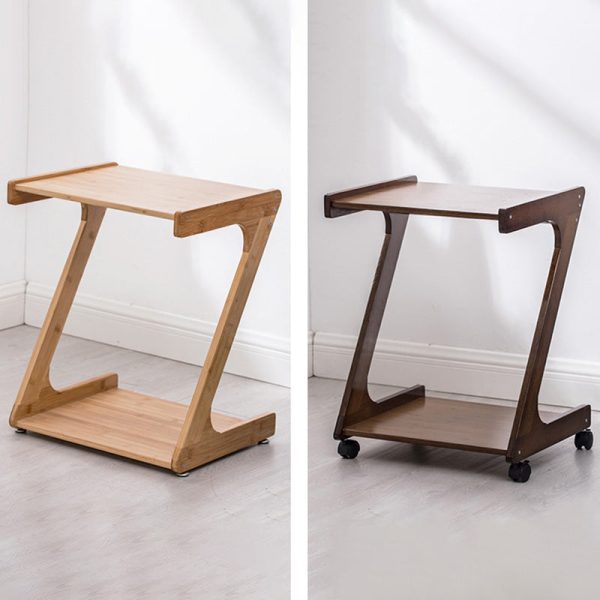 Traditional Vintage Z-Shaped Wood Removable End Table 2-Tier Universal Wheel For Living Room - Image 22