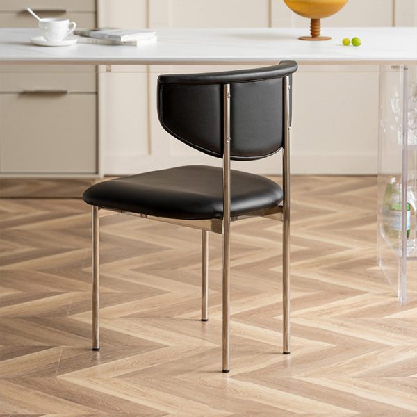 Modern Minimalist Square Round Corner Upholstered Leather Stainless Steel Dining Chair Curved Backrest For Dining Room - Image 14