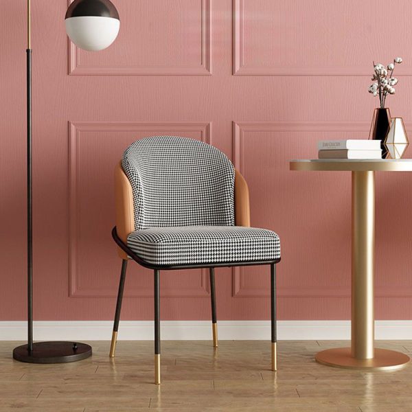 Modern Luxury Square Upholstered Curved Backrest Leather Fabric Iron Dining Chair For Dining Room - Image 2