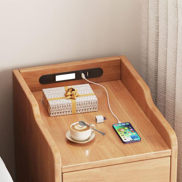 Modern Minimalist Rectangular Rubber Wood Nightstand 2-Drawer Sensor Light USB Charging For Bedroom - Image 6