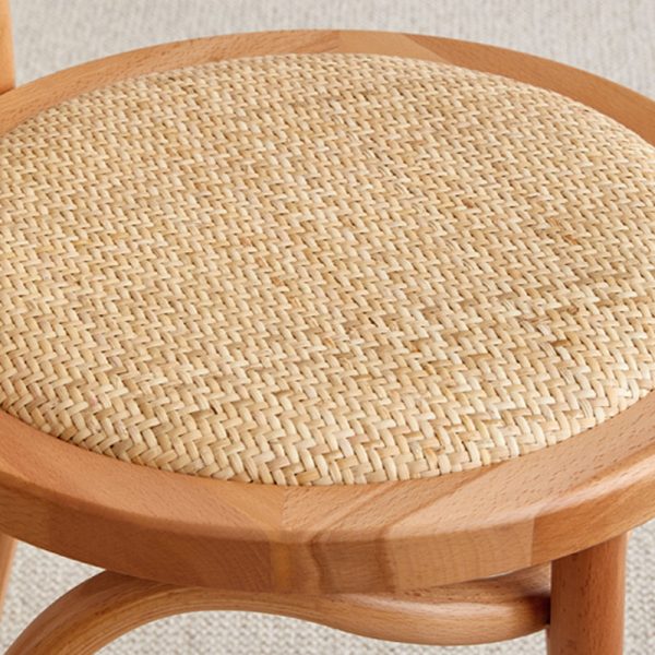 Contemporary Scandinavian Round Rattan Wood Vanity Stool Backrest Armless For Bedroom - Image 6