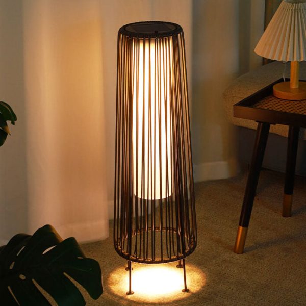 Modern Shabby Chic Solar Round Trapezoidal Iron Rattan Wicker LED Outdoor Light For Outdoor Patio - Image 3