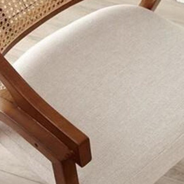 Traditional Vintage Square Upholstered Solid Wood Rattan Linen Dining Chair Backrest Armrest For Dining Room - Image 7