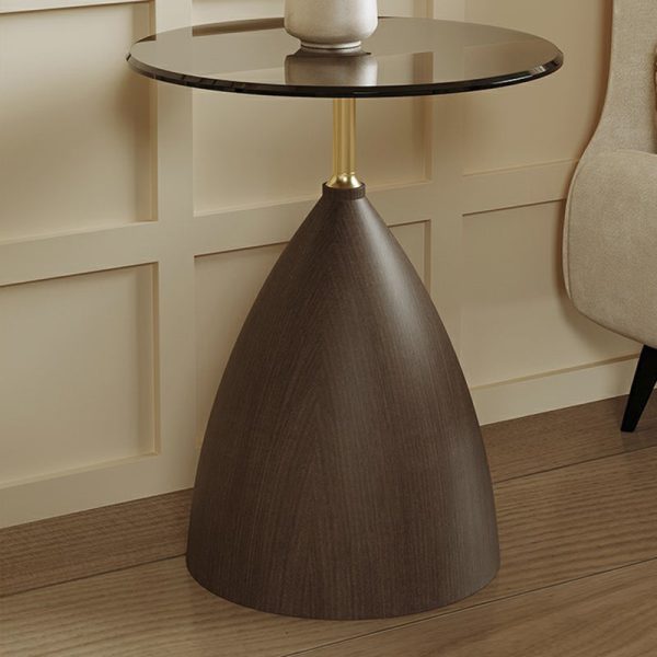 Modern Minimalist Round Cone Base Glass Carbon Steel End Table For Living Room - Image 8