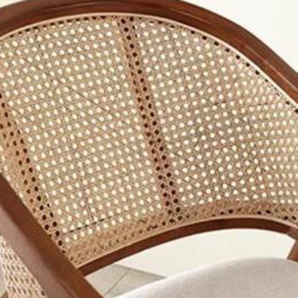 Traditional Vintage Square Upholstered Solid Wood Rattan Linen Dining Chair Backrest Armrest For Dining Room - Image 11