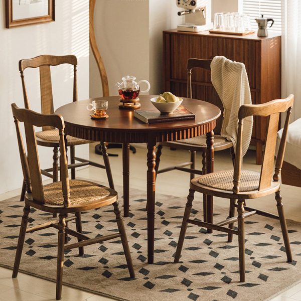 Traditional Vintage Scallop Shape Solid Wood Frame Dining Chair Slat Back Footrest For Dining Room - Image 16