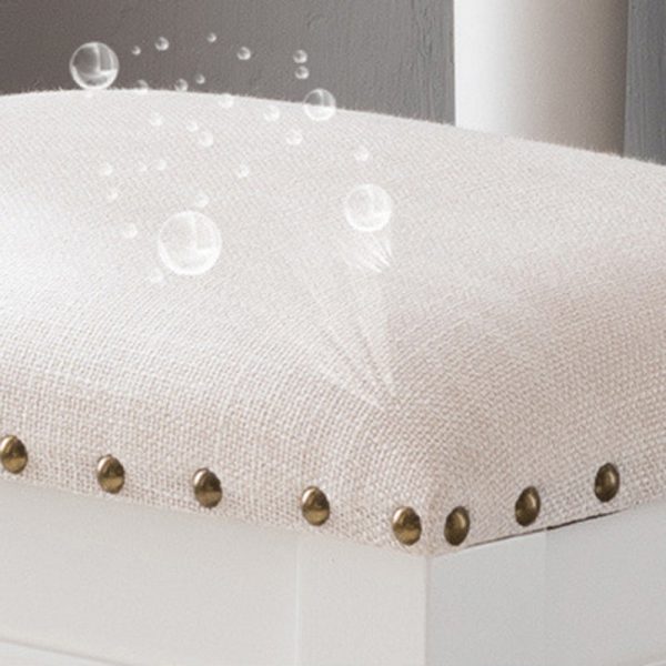 Contemporary Scandinavian Square Linen Leather Solid Wood Vanity Stool Backless Armless For Bedroom - Image 6