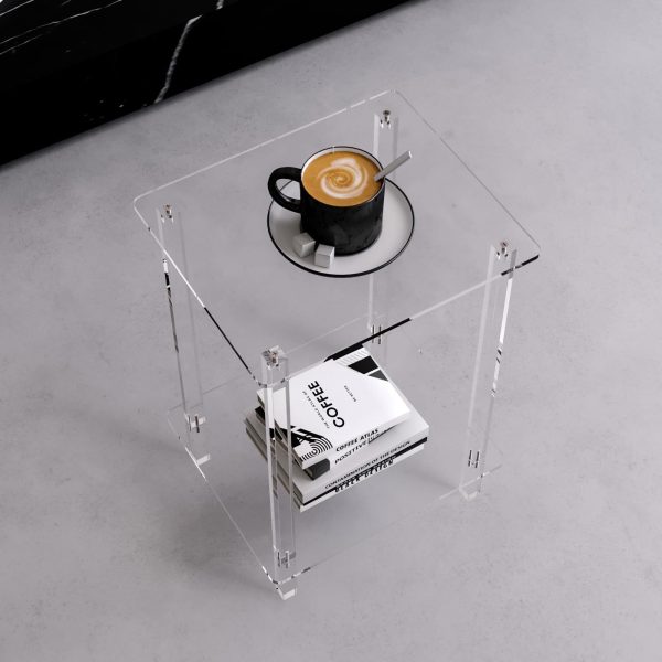 Modern Minimalist Rectangular Acrylic End Table 2-Tier For Living Room - Image 3