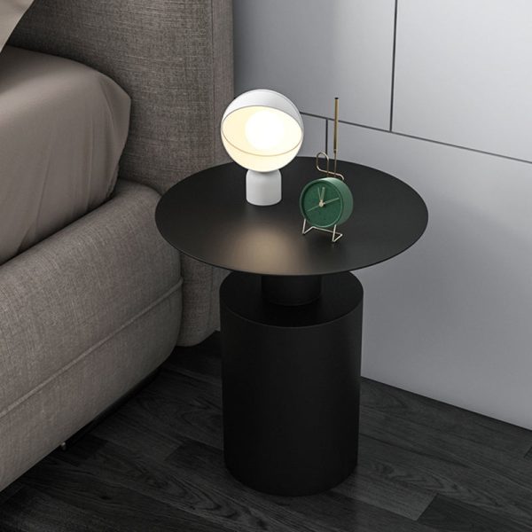 Modern Minimalist Round Cylinder Iron Nightstand 1-Tray For Bedside - Image 11