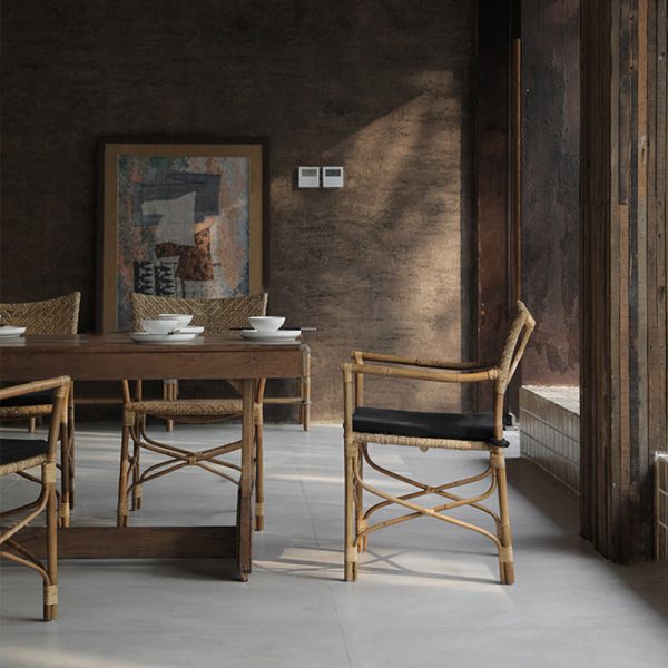Traditional Farmhouse Weaving Rattan Square Dining Chair Backrest Armrest For Living Room - Image 9